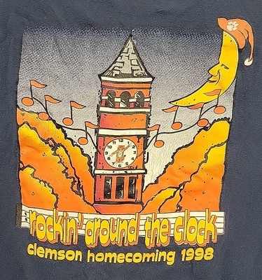 VTG Clemson Homecoming 1998 Rockin' Around The Clock T Shirt XL 22''x29''