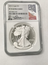 2023-S $1 1oz .999 Silver Eagle Proof Signed Thomas Uram NGC PF70 Ultra Cameo