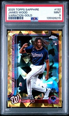 2025 Topps Chrome Sapphire James Wood JERSEY NUMBER IV - Gold 29/50 PSA 9