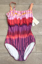 NEW GOTTEX PINK MULTI GOLDEN HOUR SQUARE NECK PRINTED ONE PIECE SWIMSUIT SZ 8