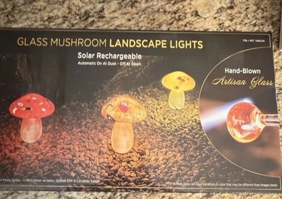 New Infinity X1 Glass Mushroom Landscape Solar Lights, 3-pack Red/Yellow/Orange