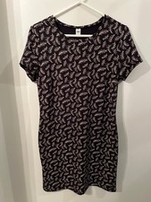 Old Navy Womens Black Short Sleeve Leaf Print Dress Sz LG Stretch