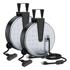 Metal Extension Cord Reel 2 Pack,30FT Retractable Extension Cord, 16AWG/3C SJTW