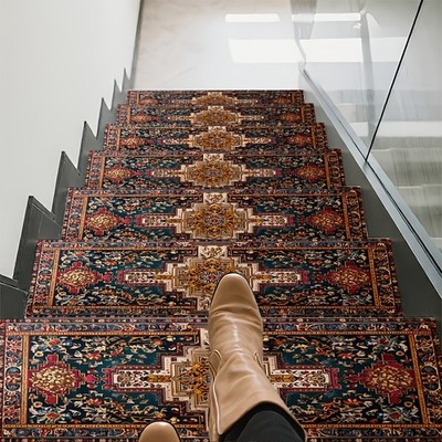 Vintage Floral Patterned Stair Mats That Are Easy to Clean, Slip-Resistant, An