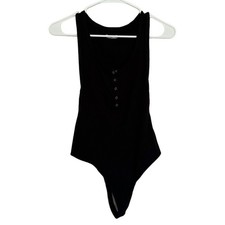 Reformation Snap Top Ribbed Sleeveless Black Bodysuit Size Small