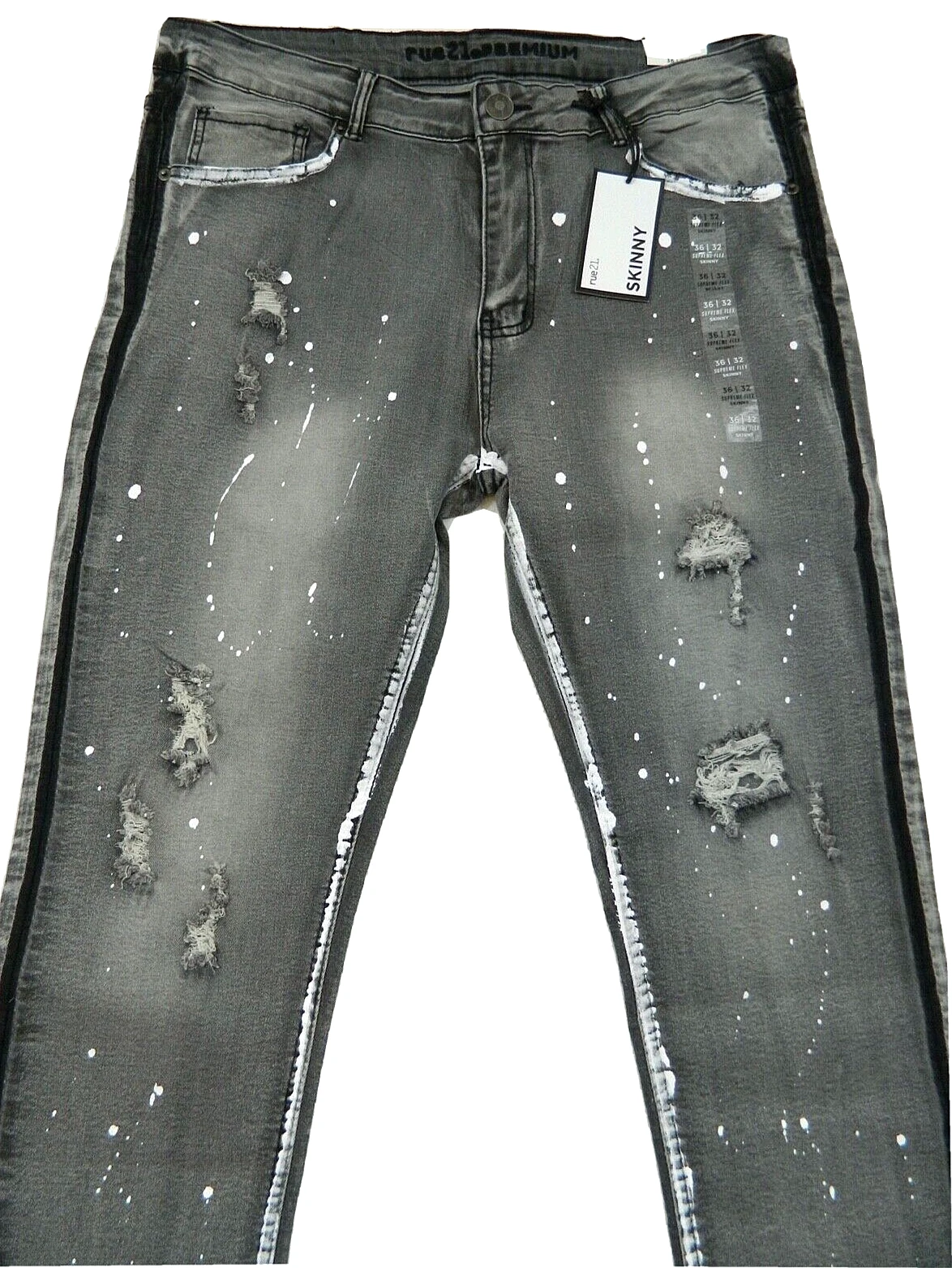 Jean gris skinny denim Destroyed Supreme Flex neuf rue21 mesuré taille 34x30