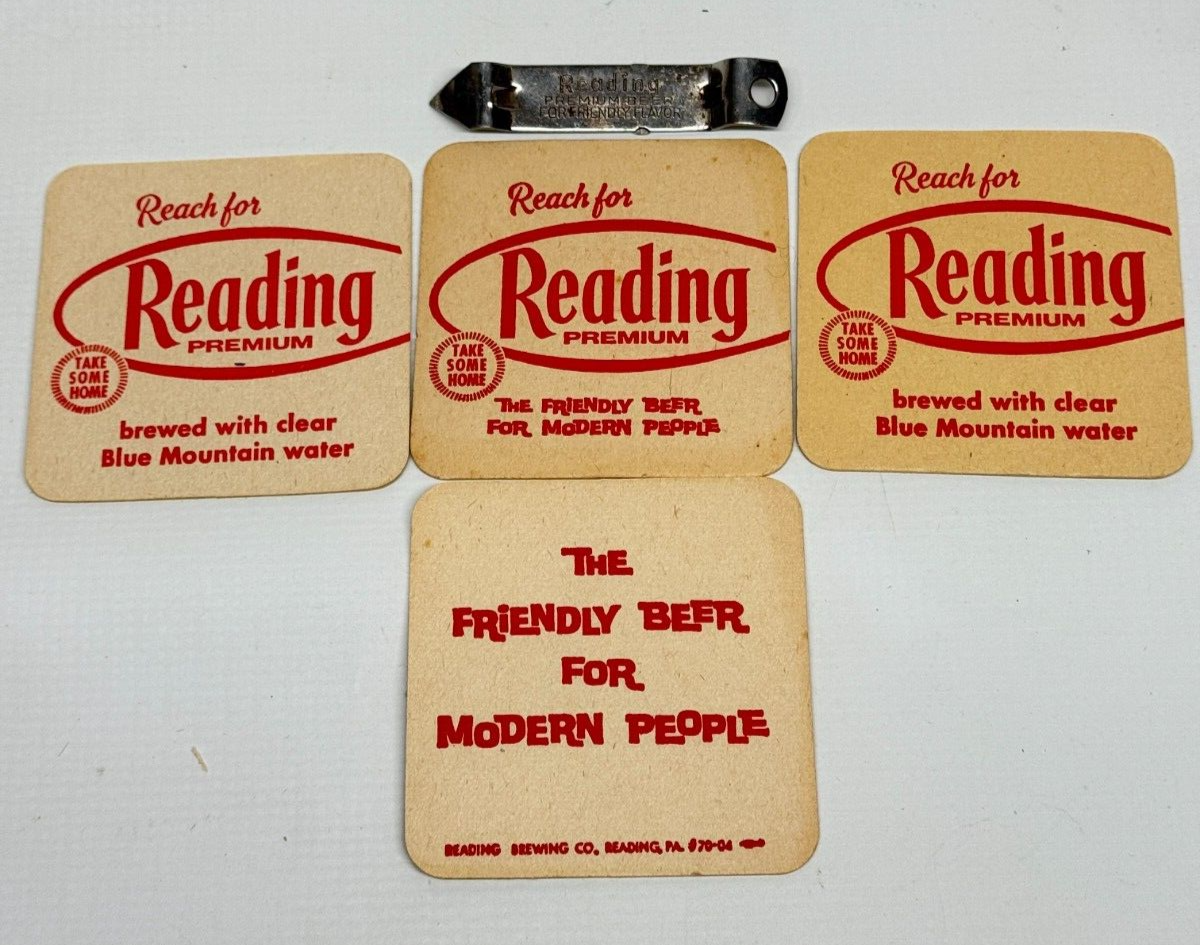 Vintage Reading Beer Bottle Opener & Coasters Light Reading Premium Beer