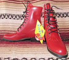 Women's Vintage Justin Diamond J Red Leather Lacer Boots 6 B NEW in Box