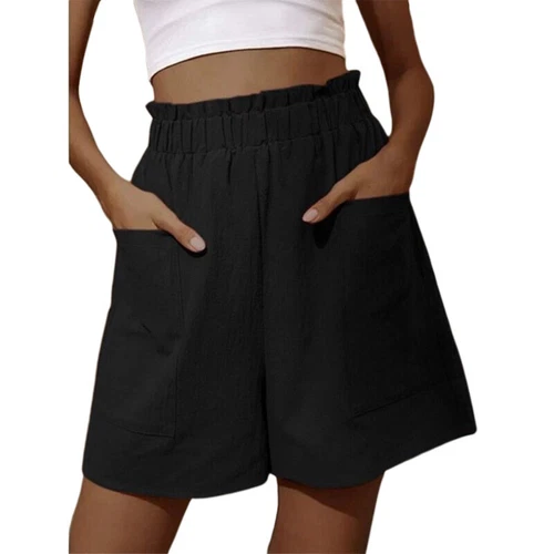 Womens Elastic Waist Casual Shorts Ladies Cotton Linen Pocket Summer Short Pants - Picture 5 of 17