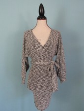 Size: XS FASHIONNOVA Sweater Mini Dress Black + White Wrap V-Neck Women's