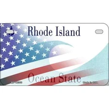 Rhode Island with American Flag Novelty Metal Motorcycle Plate MP-12368