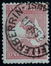 1914 Australia 1d red Die 2A Kangaroo stamp - Kellerberrin Westn Aust Postmark