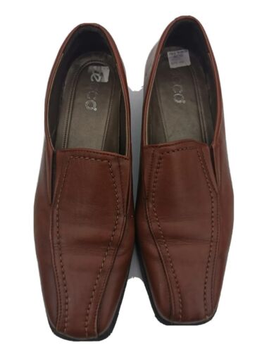 Ecco Shoes Brown Leather Size 5 UK Women Block Heel Slip On Square Toe Comfort - Afbeelding 1 van 11
