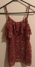 Oboe Orange Floral Tank Top Fits Like Small Made In USA Sheer B607