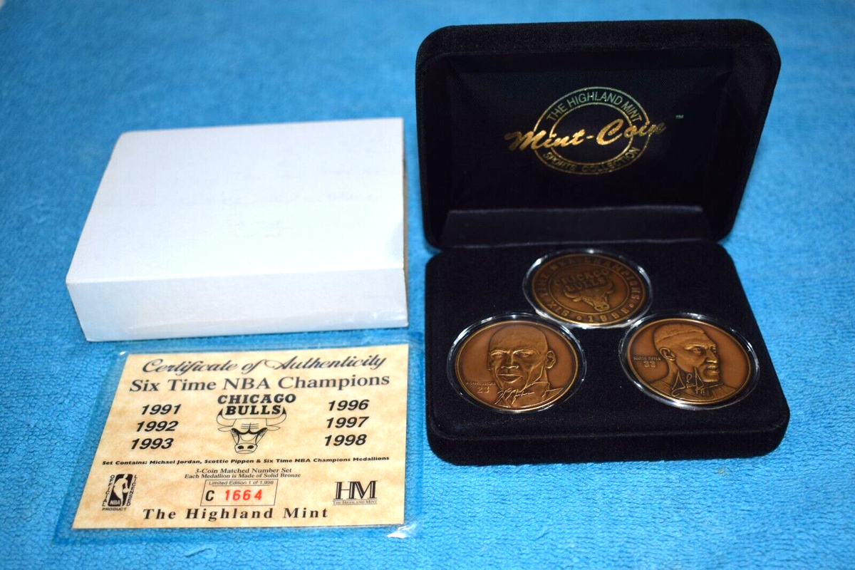 1998 Bulls 6 Time Champs 3 Coin Set Highland Mint Jordan Scottie