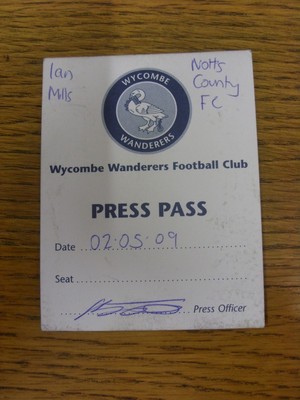 05.02.2009 Ticket: Wycombe Wanderers gegen Notts County [Presseausweis] . Bobfrankandel