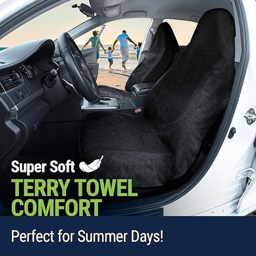 Front Car Seat Cover Terry Cloth Universal Auto Seat Protector Sweat Quick Dry - Picture 3 of 5