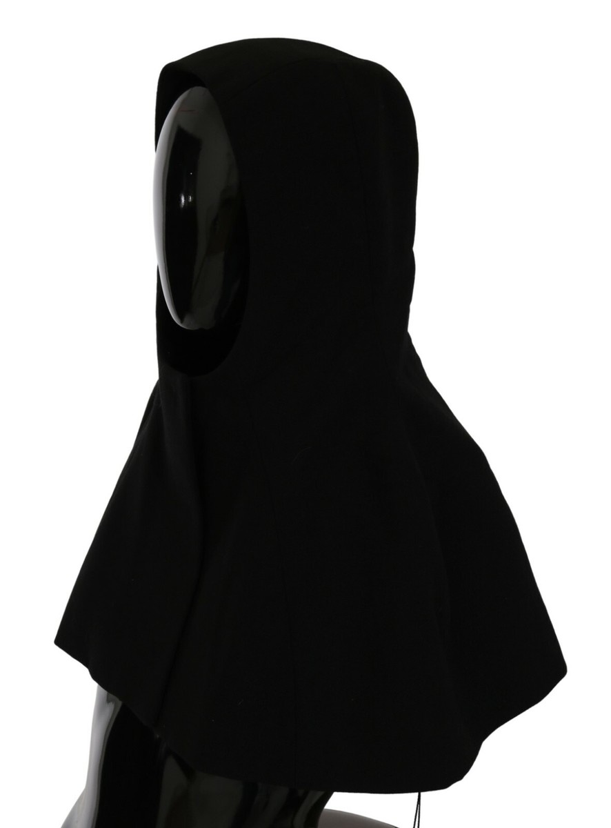 DOLCE & GABBANA Hooded Scarf Hat Black Wool Whole Head Wrap  display picture 1