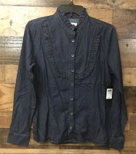 Guess Los Angeles Top Women Small Chambray Ruffle  Western  Cowgirl Cotton NWT