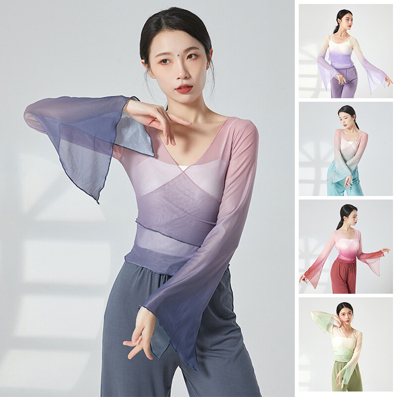 Mujeres Mangas Largas Baile Prendas para el torso Transpirable Ballet Baile Clásico Camisa Tela