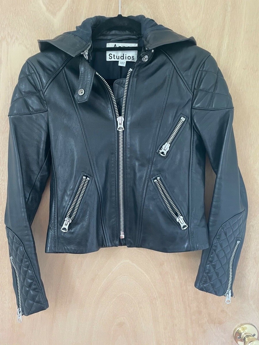 ACNE STUDIOS MAGNA Black Leather Jacket Size 34 / Pristine