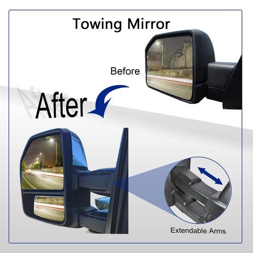 LH RH Tow Mirrors for 2017-19 Ford F150 Pickup Power Heated Signal Chrome 8 Pin - Picture 7 of 13