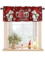 Christmas Snowman Valances for Windows Snowflake Christmas 54x18in Snowman Red