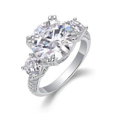 Real 5Ct Round Cut VVS1 Moissanite Solitaire Engagement Ring 925 Sterling Silver