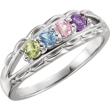 Patern Edge Mother Ring Sterling Silver 1 to 5 Birthstones, Moms family ring