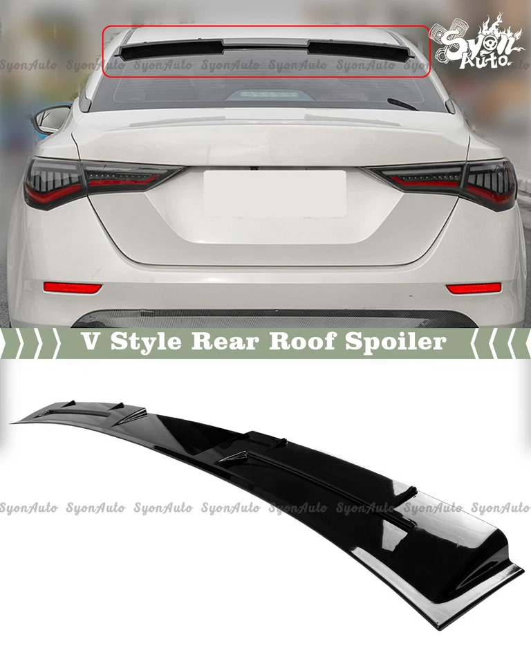 FOR 2020-2025 NISSAN SENTRA GLOSS BLACK V STYLE ROOF SPOILER VISOR SPLITTER WING - Image 2 of 4