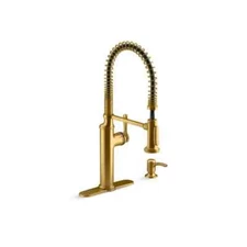 KOHLER Sous Pro-Style Pull Down Kitchen Faucet in Vibrant Brushed Modern Brass