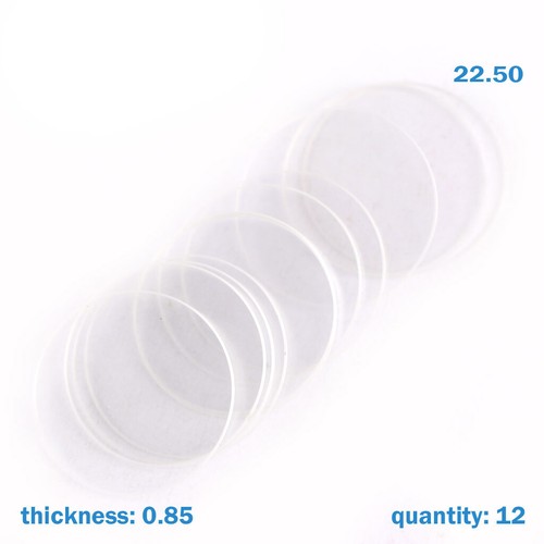 12 Pcs Watch Glass Crystal Swiss Made Size 22.50 MM Thickness Is 0.85MM - Picture 2 of 2