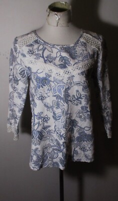 ELANA BALDI Blue 100% Linen Top Size S