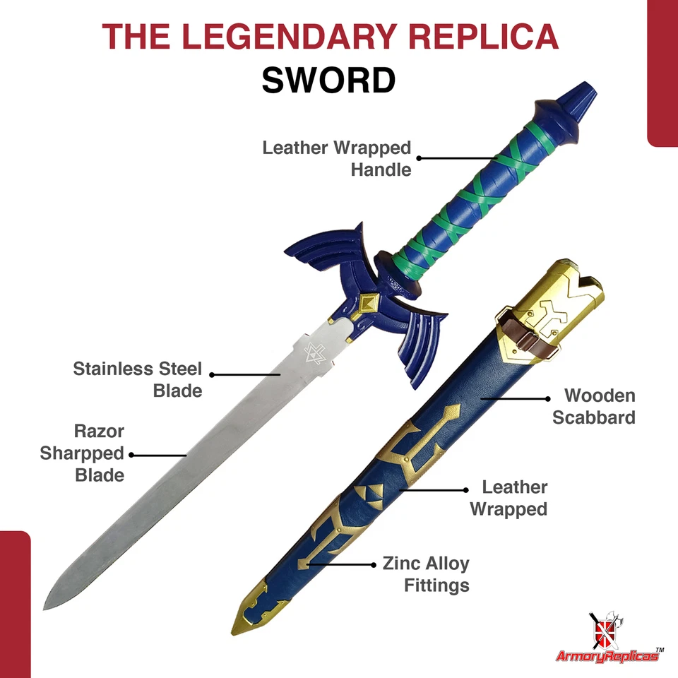 Réplica Espada Juego Leyendas - Hoja de Acero Inoxidable, con Vaina de Madera Foto 3 de 4