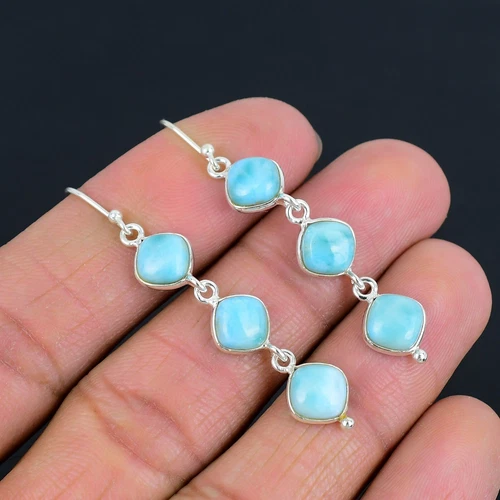 Larimar Gemstone Sterling Silver Swirl Sun Drop Dangle Earring For Women & Girls