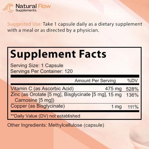 Zinc Supplement Complex with Copper and Vitamin C Natural Flow 3X