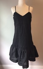 NEW J. CREW RUFFLE-HEM SPAGHETTI-STRAP DRESS IN EYELET SZ 4 BLACK $248 A6784