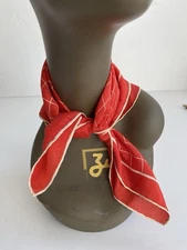 Vintage Small 100% Silk Red & Ivory Square Check Scarf 16”