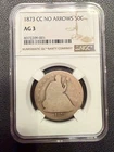 1873 CC Seated Liberty Half Dollar Rare No Arrows NGC AG3 Circulated