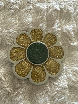 Great American Products 2001 Pewter FLOWER Yellow Green Glitter Belt Buckle 4600