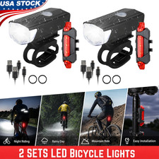 2 Set USB Rechargeable LED Bicycle Headlight Bike Front Rear Light Cycling Lamp