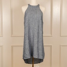 TAHARI Dress Womens XS Blue  Linen Sleeveless Medium Coastal Beachy Resort Flaw