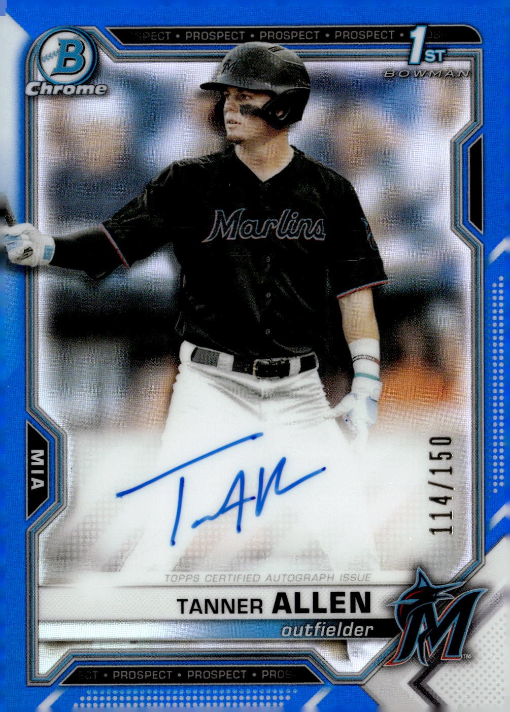 2021 Bowman Draft #CDA-TA Tanner Allen Chrome Auto Blue Refractor #/150