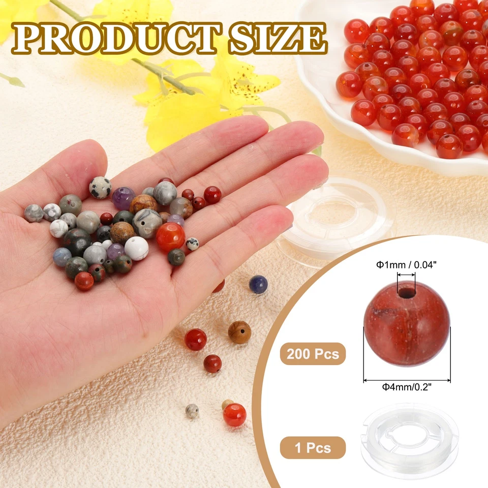 4mm Natural Stone Beads, 200Pcs Round Natural Gemstone, Deep Red Black - Image 2 of 4