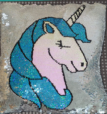 Sparkly Reverse Sequin Kids Unicorn Cushion 30x30cm Glitter Sparkle