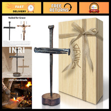 Jesus Crucifixion Nail Metal Cross with Wooden Base - Religious Gifts for All, C