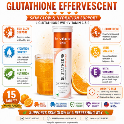 HK Vitals Glutathione Effervescent Tablets Vit C E Skin Support 15 Ct