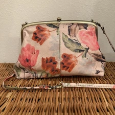 HOBO Lana Convertible Kiss Lock Crossbody Leather Botanical Floral Small Purse