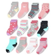 Kids Socks With Grippers Non Slip Crew Grip Socks 5-7 T Pink / Gray Multicolor