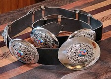 Vtg Signed BC B Cayaditto Native American Inlay Floral Concho 1 " Belt 34-40" L